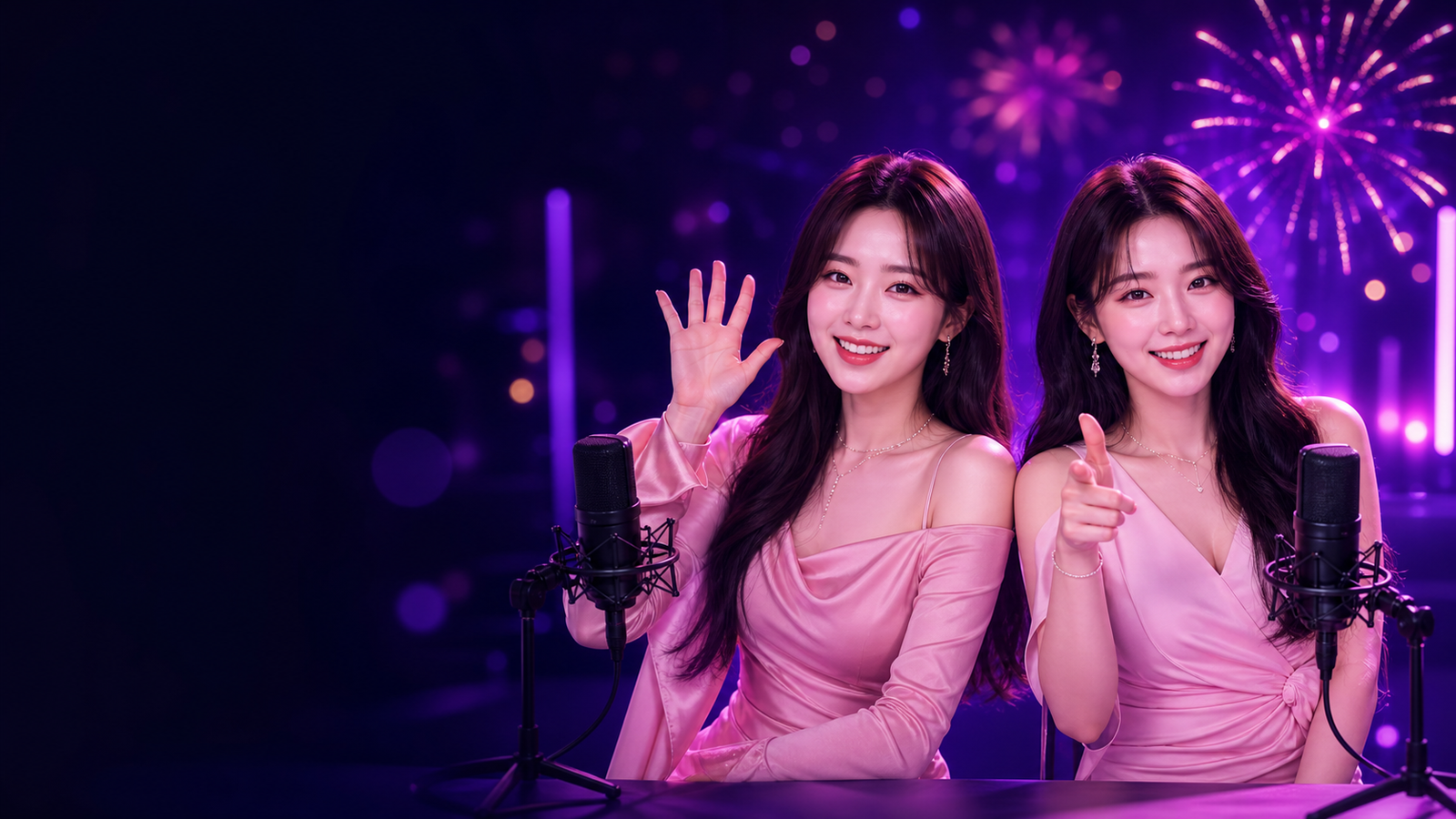 라이브 방송을 진행하는 두 명의 호스트